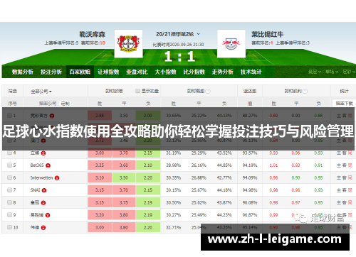足球心水指数使用全攻略助你轻松掌握投注技巧与风险管理